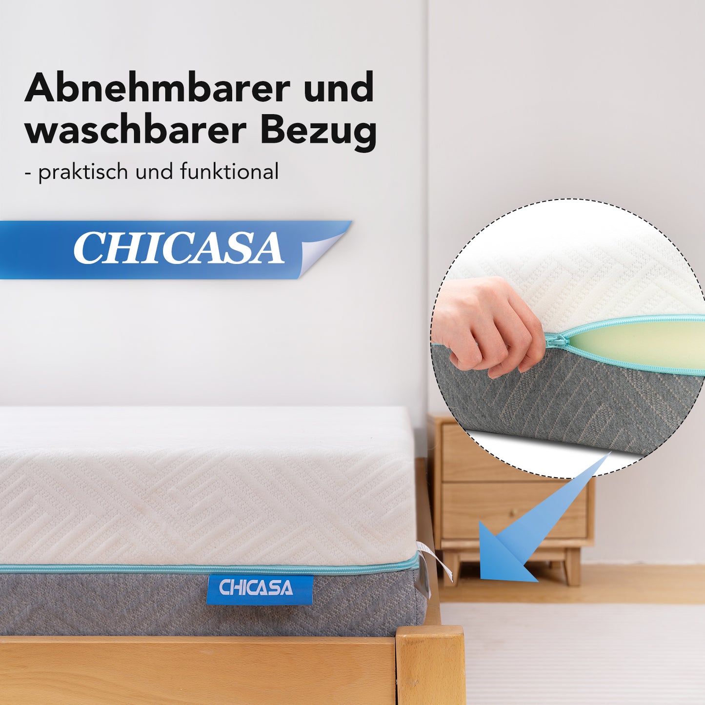 CHICASA Mattress 180x200 cm, Cold Foam Mattress with Memory Foam, 21 cm Height, 7-Zone, Double-Sided Use H3/H4, Removable Cover, OEKO-TEX Certified, Premium Sleep Quality