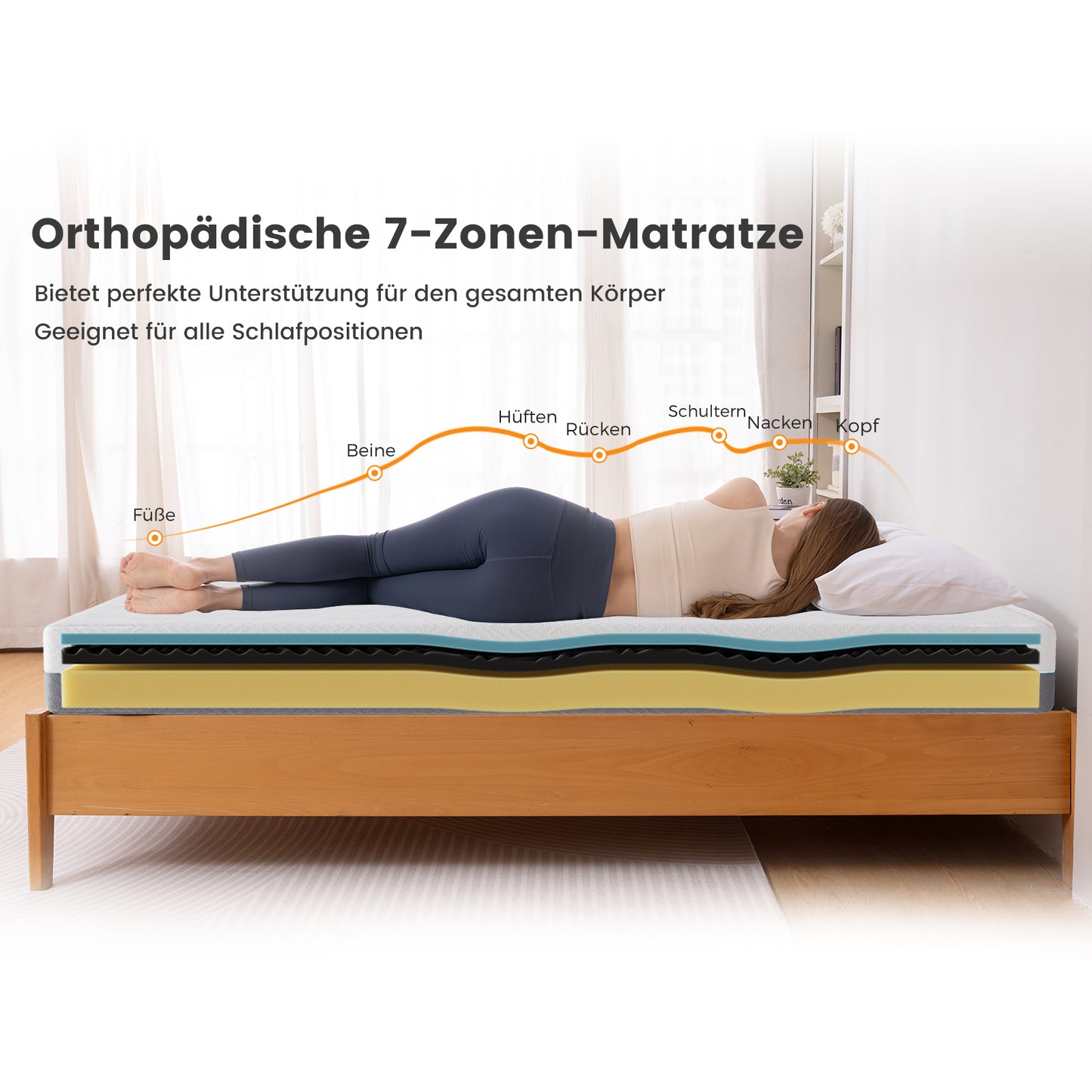 CHICASA Mattress 180x200 cm, Cold Foam Mattress with Memory Foam, 21 cm Height, 7-Zone, Double-Sided Use H3/H4, Removable Cover, OEKO-TEX Certified, Premium Sleep Quality