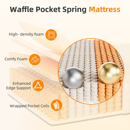CHICASA Mattress 90x200 cm, 25 cm height, 9-zone pocket spring, HR cold foam, H3 firmness, orthopedic, OEKO-TEX certified, anti-allergic, waffle fabric cover