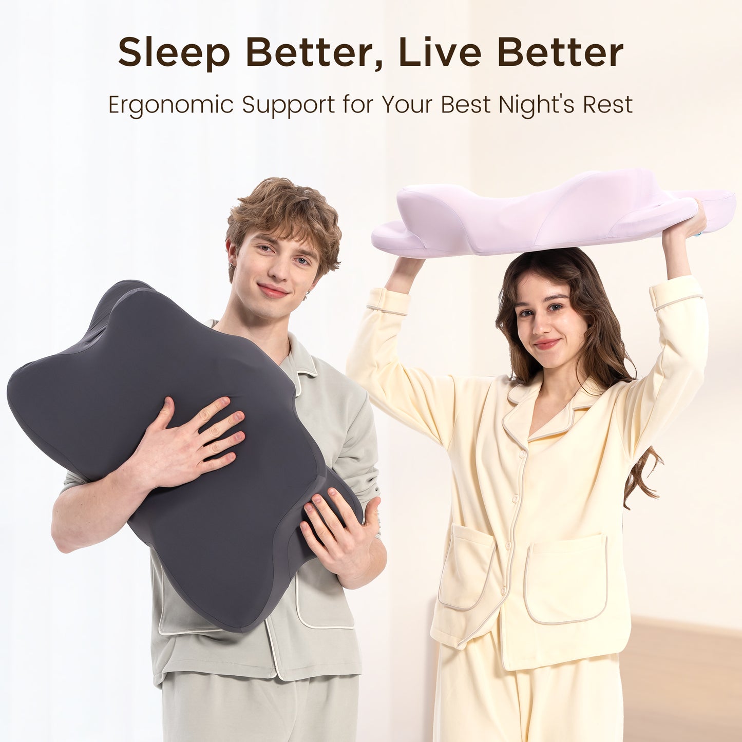 CHICASA 5-Zone Cervical Memory Pillow | 55D Slow Rebound Neck Support Pillow with Removable Cover & Dual Height for Travel