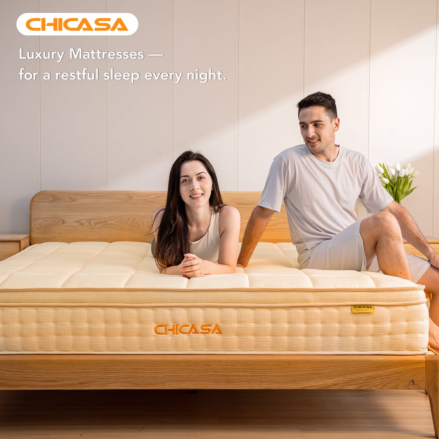 CHICASA Mattress 90x200 cm, 25 cm height, 9-zone pocket spring, HR cold foam, H3 firmness, orthopedic, OEKO-TEX certified, anti-allergic, waffle fabric cover