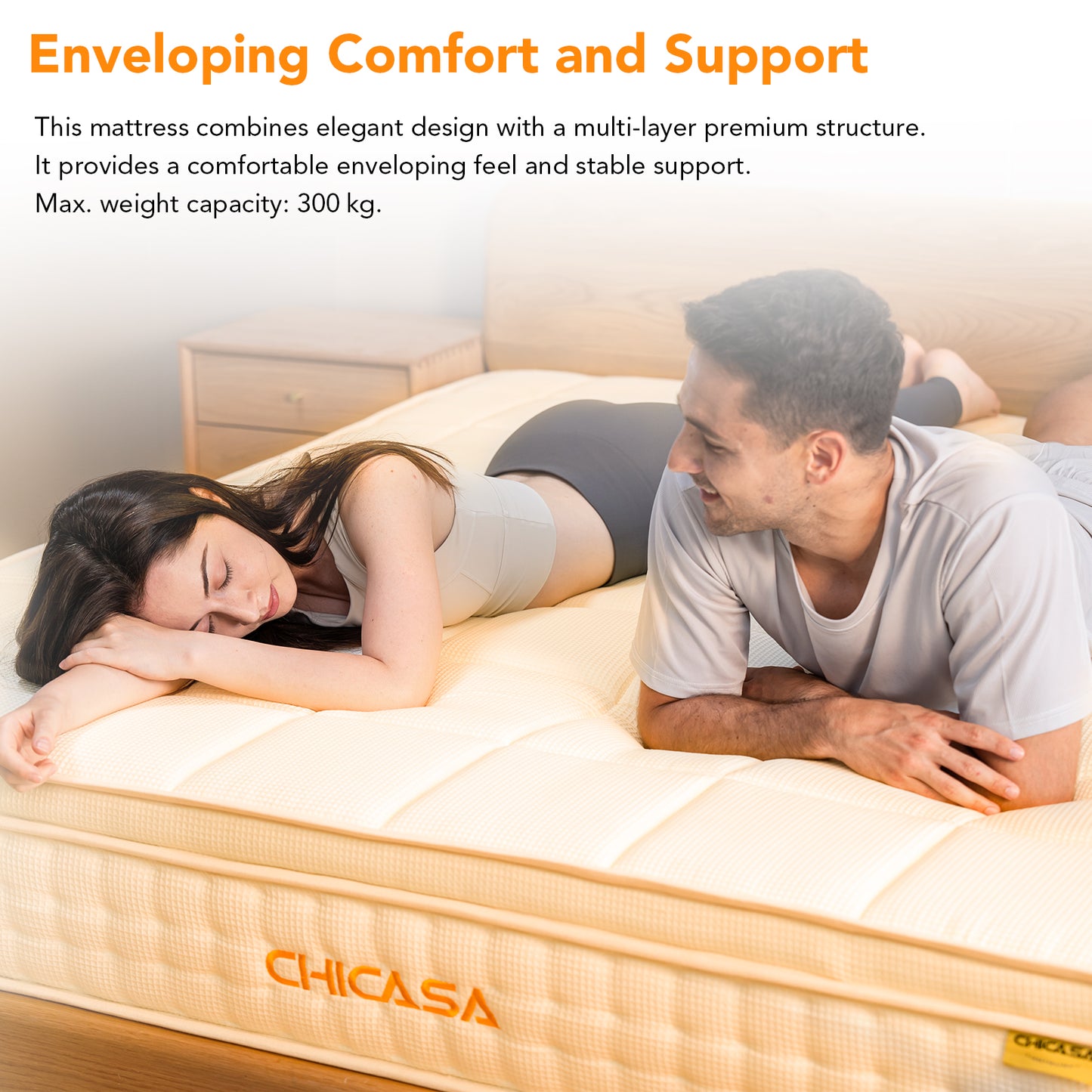 CHICASA Mattress 90x200 cm, 25 cm height, 9-zone pocket spring, HR cold foam, H3 firmness, orthopedic, OEKO-TEX certified, anti-allergic, waffle fabric cover