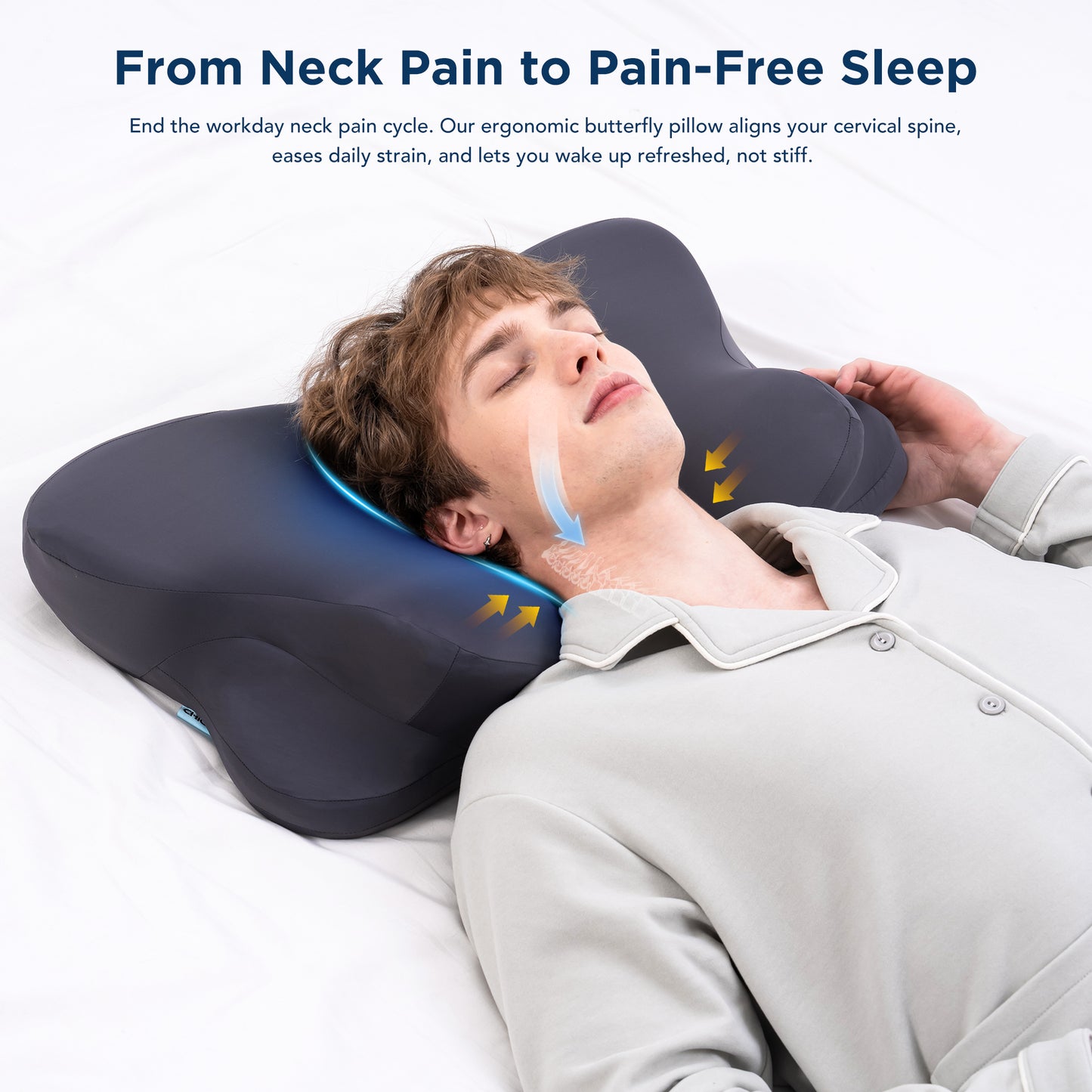 CHICASA 5-Zone Cervical Memory Pillow | 55D Slow Rebound Neck Support Pillow with Removable Cover & Dual Height for Travel