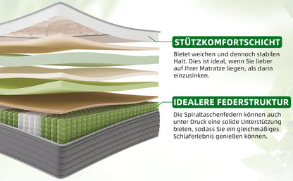 CHICASA Mattress, 22/25 cm, Pocket Spring Mattress, 7-Zone, HR Cold Foam, OEKO-TEX Certified, Anti-Allergic